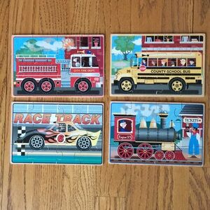Melissa & Doug Vehicles 4-in-1 Wooden Jigsaw Puzzles in a storage Box